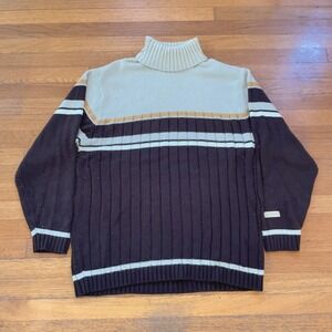 VTG 90s 00s y2k Southpole Turtleneck Knit Sweater L Brown Tan Striped Ribbed y2k